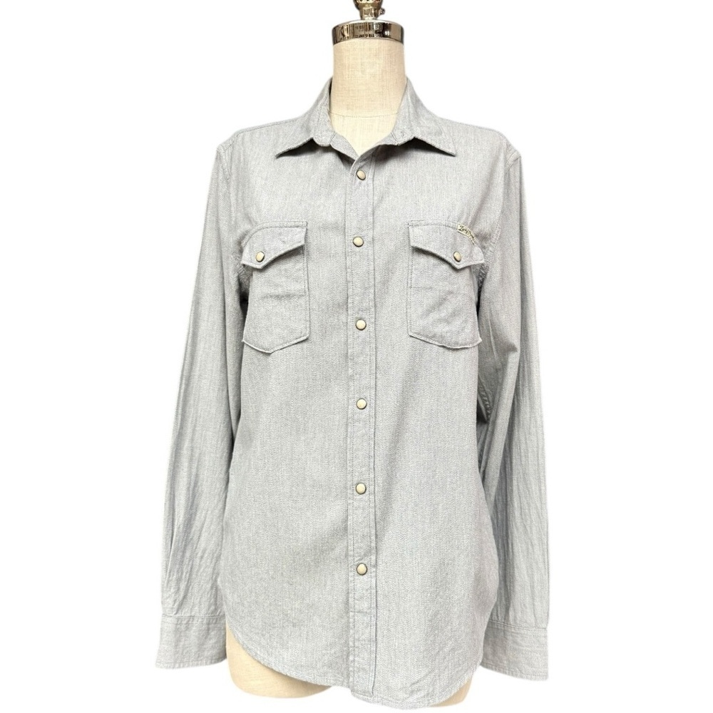 Lucky Brand Gray Herringbone Western Snap Shirt Size Small, Western Button Down - Picture 3 of 10